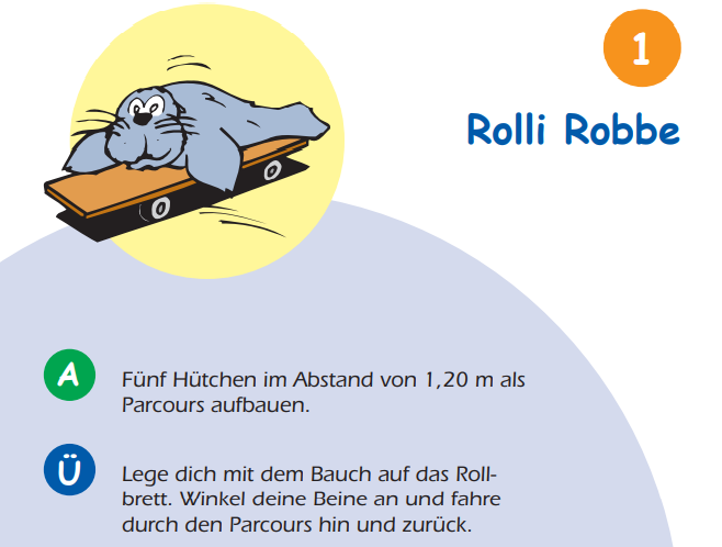 Rolli-Robbe auf einem Rollbrett.