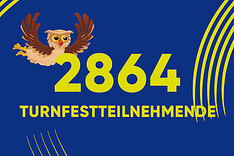 Eine Eule mit dem Schriftzug 2864 Turnfestteilnehmende.